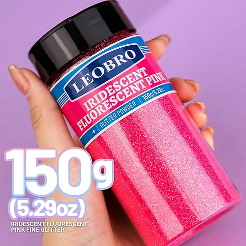 Miniatura 55 de LEOBRO Brillantina rosa, 5.29 onzas, purpurina gruesa rosa intenso para manualidades, resina, cuerpo de uñas, decoración de fiestas de vacaciones