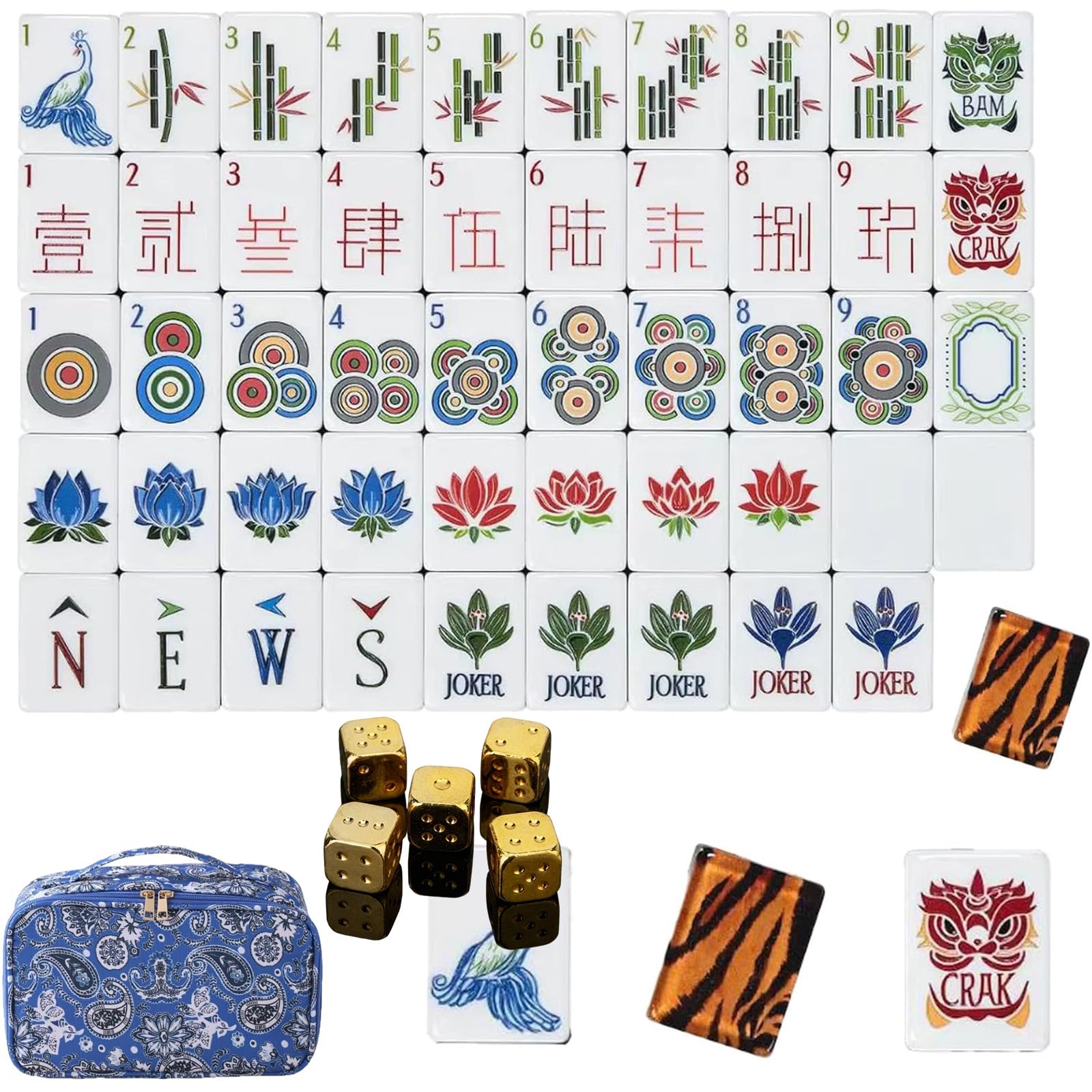 Drbrrly 4 Layer Mahjong Tiles Set, 160 Tiles Complete Acrylic American Mahjong Tile Game with Exquisite Carrying Bag, Portable Travel Set for Adults, Family Game Nights and Social Play (H)
