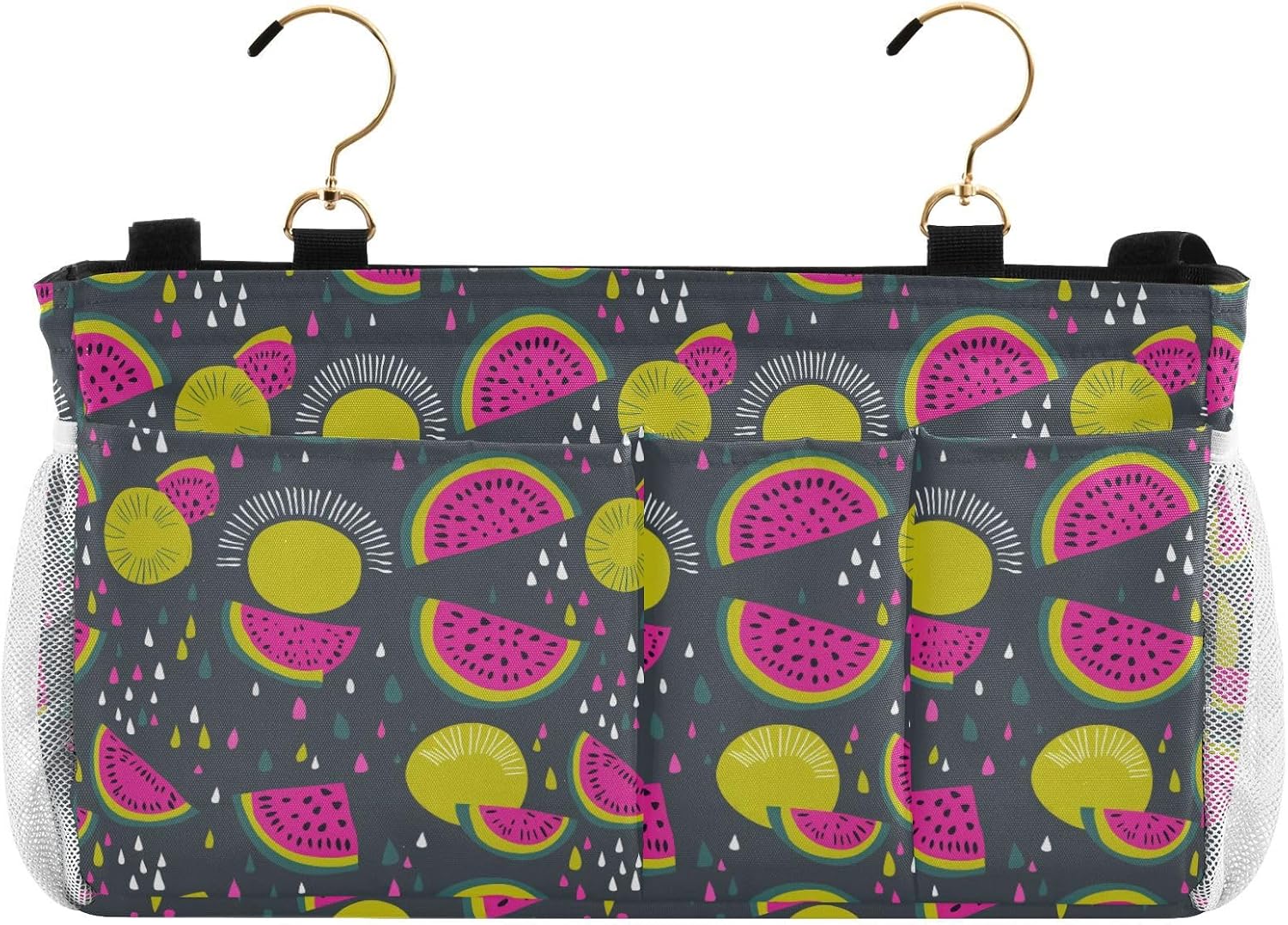 Bedside Essentails Pocket Funny Sundown Watermelon Gray Hanging Bag Organizer for Water Bottles, Magazines, Phone, Glasses organizadores para cama