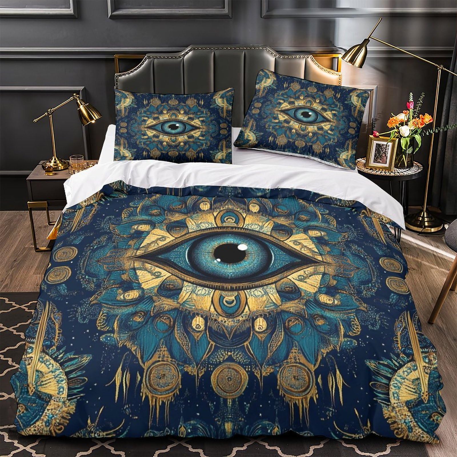 Mystic Eye Art Comforter Cover 3D Print Wrinkle-Resistant 3PCs Bed Linen Hidden Zipper Duvet Cover Extra Soft All Season for Teens Youth Adults Women Kids Boys Single（135x200cm）