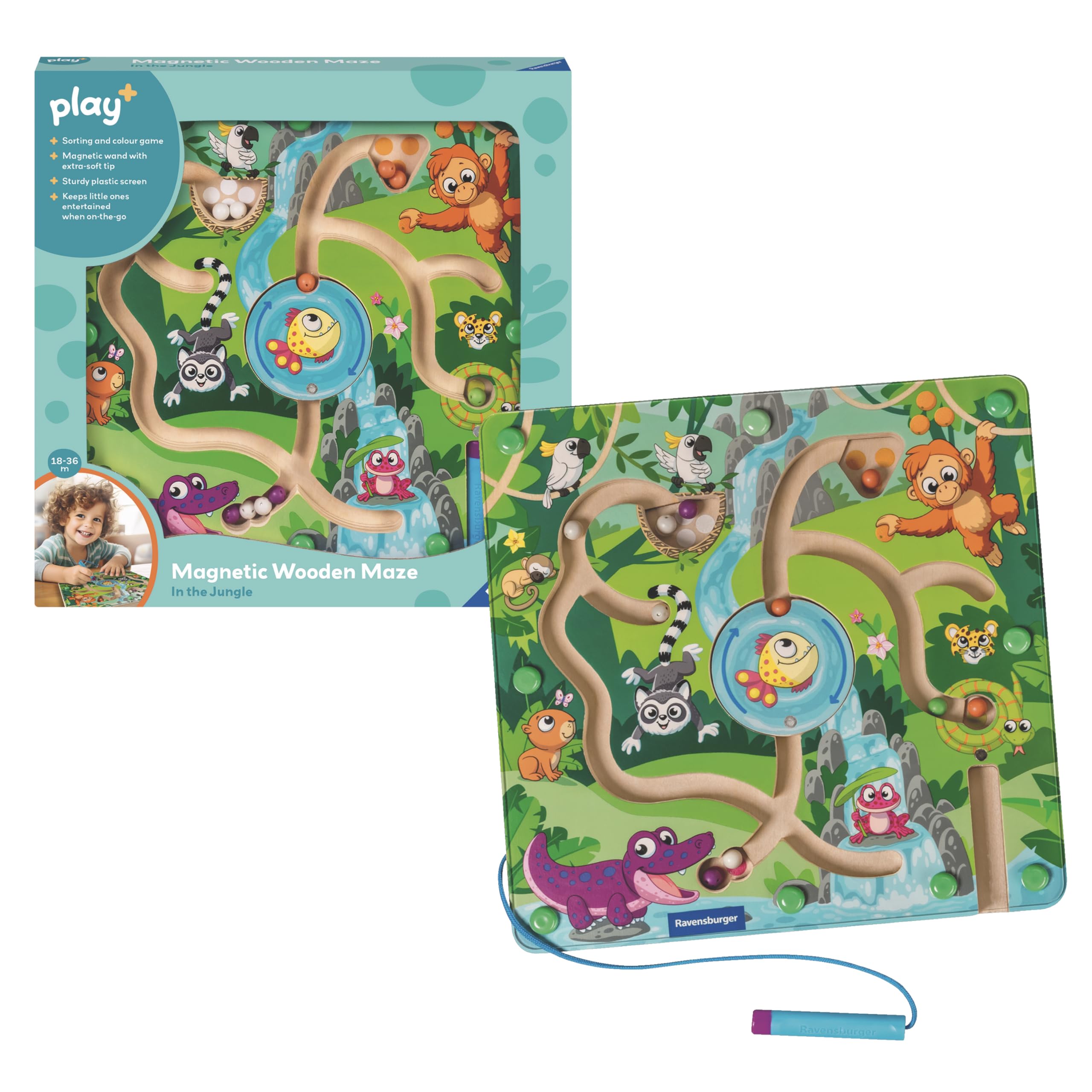 Ravensburger Play+ In The Jungle Touch & Play Baby Sensory Toy Wooden Puzzle for Toddlers Age 1 Year Old - Infant Toys and Gifts