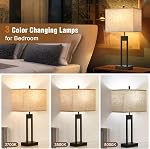 GyroVu 25.5" Nightstand Table Lamps for Bedrooms Set of 2, Bedside Lamp with USB C+A, Colors Changeable Living Room Lamp, Modern Night Stand Lamps for Bed Side Guest Room Reading, Black