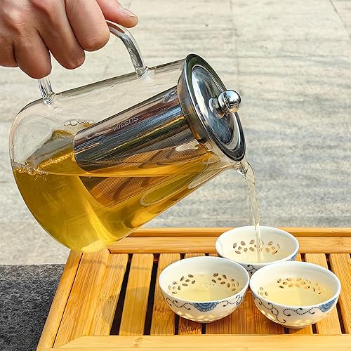 Miniatura 3 de Tetera de vidrio con infusor y tapa, tetera transparente con colador, parte superior de estufa, segura para hojas sueltas y floración GT-P1 (grande,