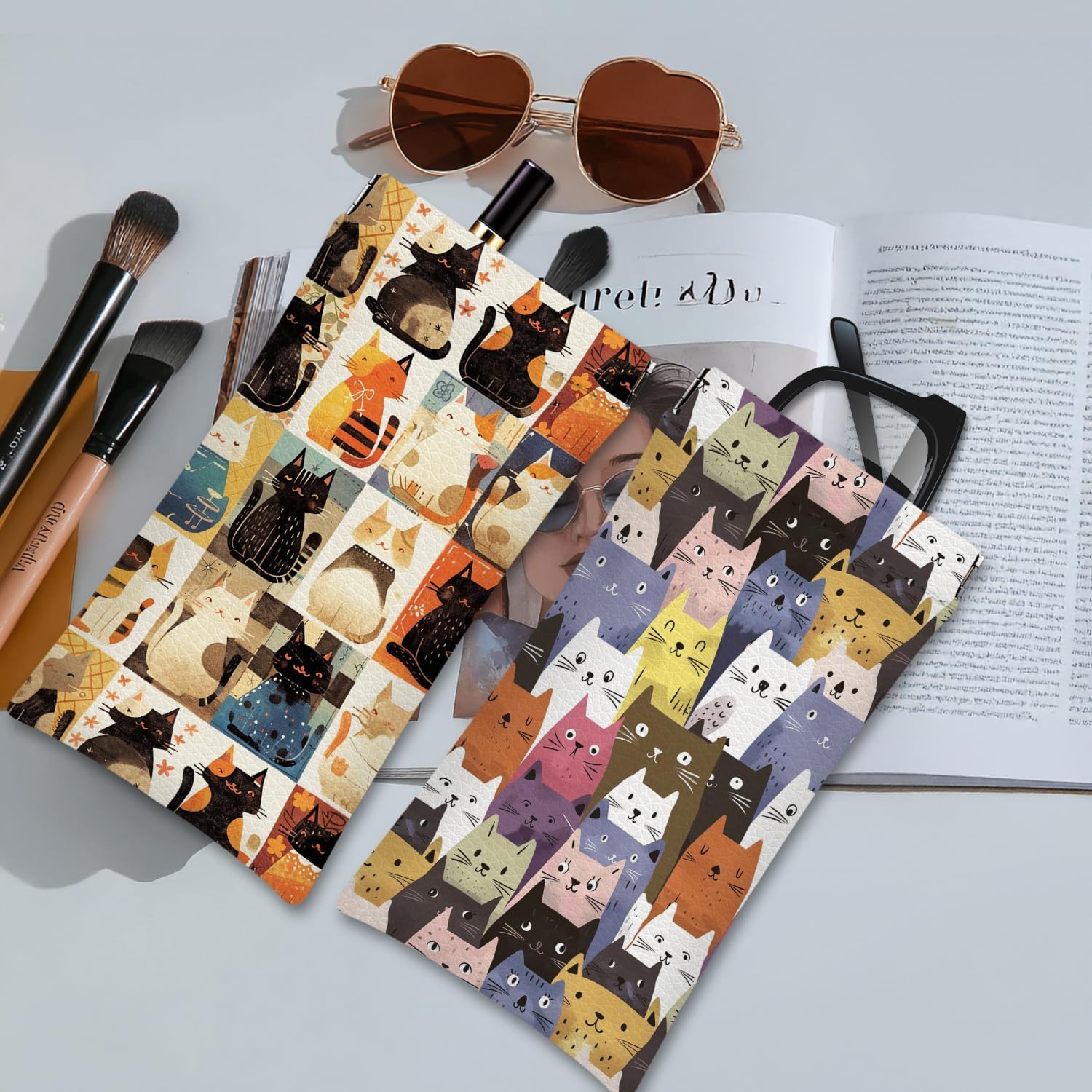 Eyeglasses Sunglasses Case PU Soft Squeeze Top Glasses Pouch for Women Men,Animal Pattern Portable Anti Scratch - Image 7