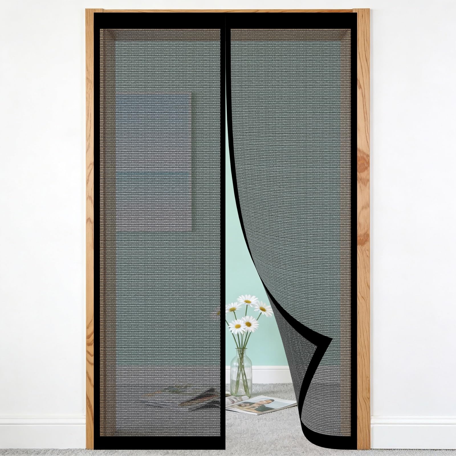 Moustiquaire magnetique 160 x 165 cm rideau anti-insectes sans perçage pour porte exterieur