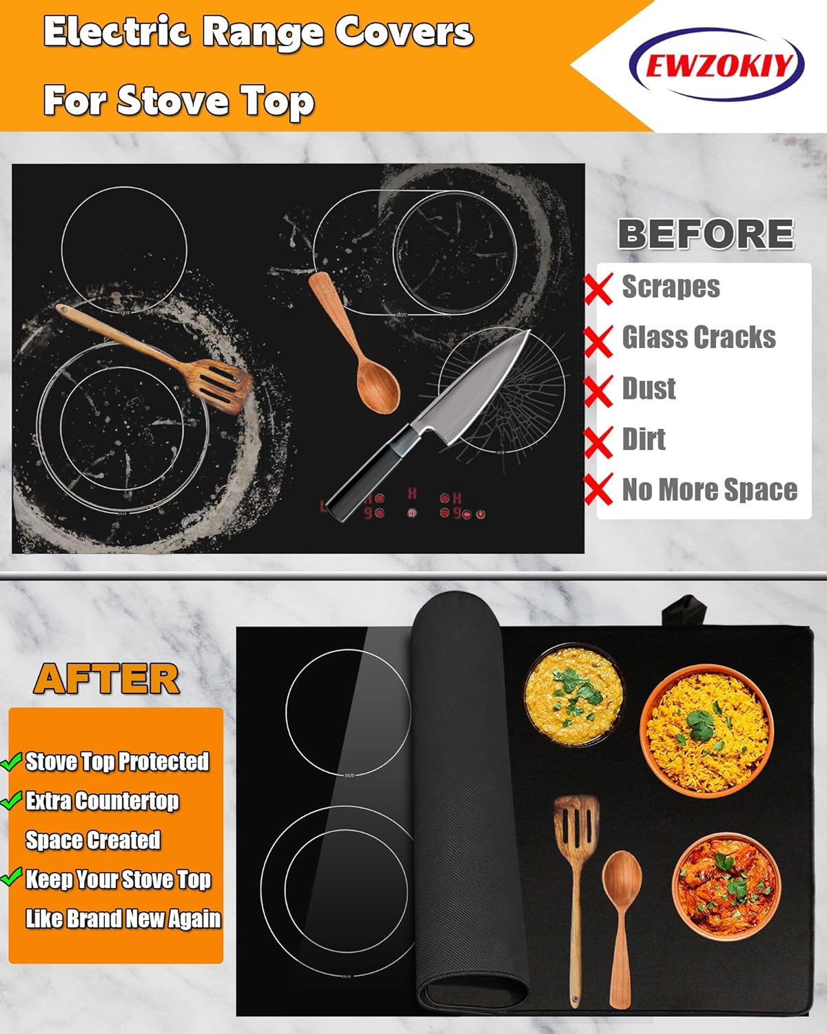 Upgrade Stove Covers for Electric Stove Top,Glass Top Stove Cover,Ceramic Glass Cooktop Protector,Electric Cookers Top Cover,Waterproof, Foldable,Prevents Scratching (28.5”x 20.5” Black)
