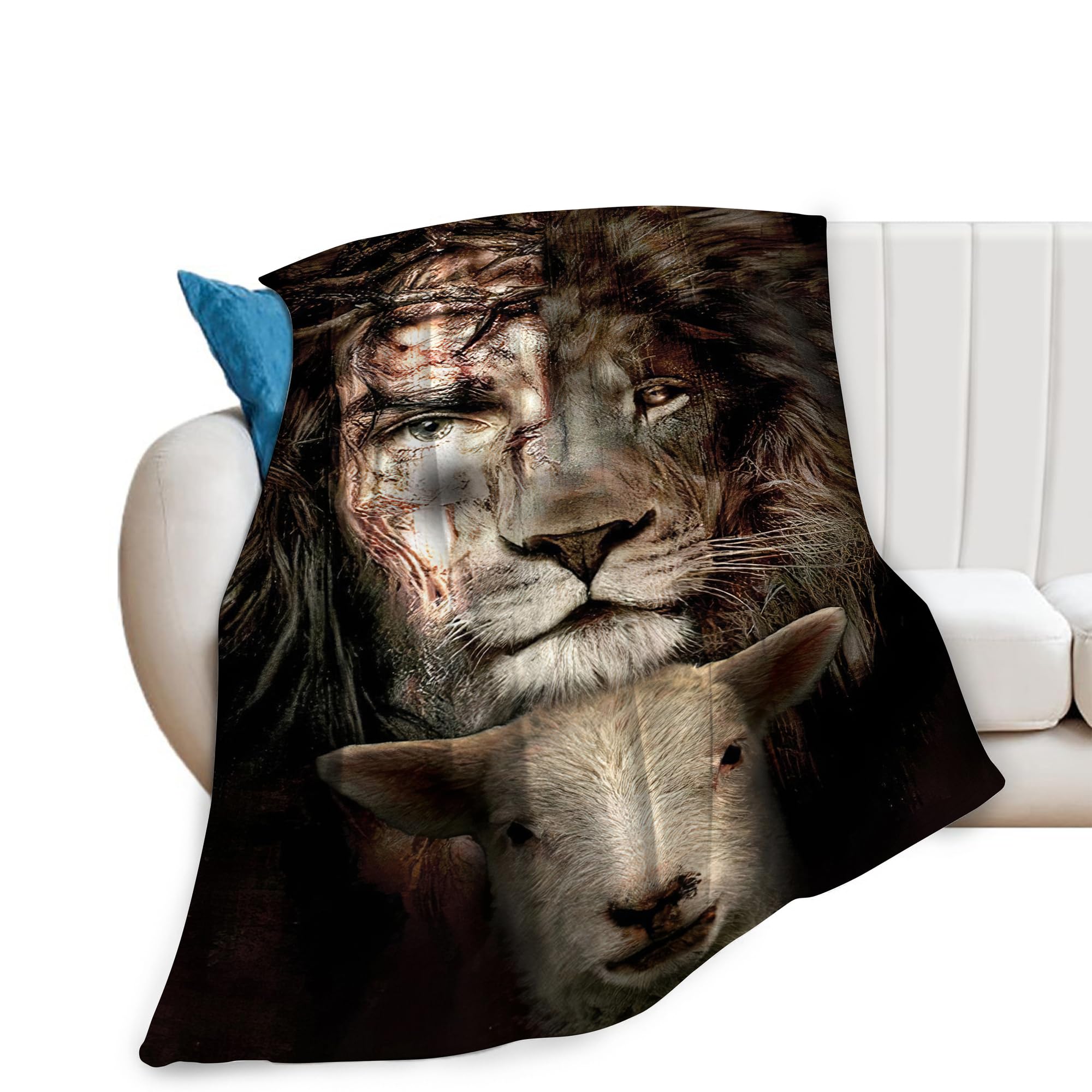 Christian Jesus Lion & Lamb Throw Blanket - Soft, Warm, Cozy Fleece for Men, Women, Adults - 50"x40"