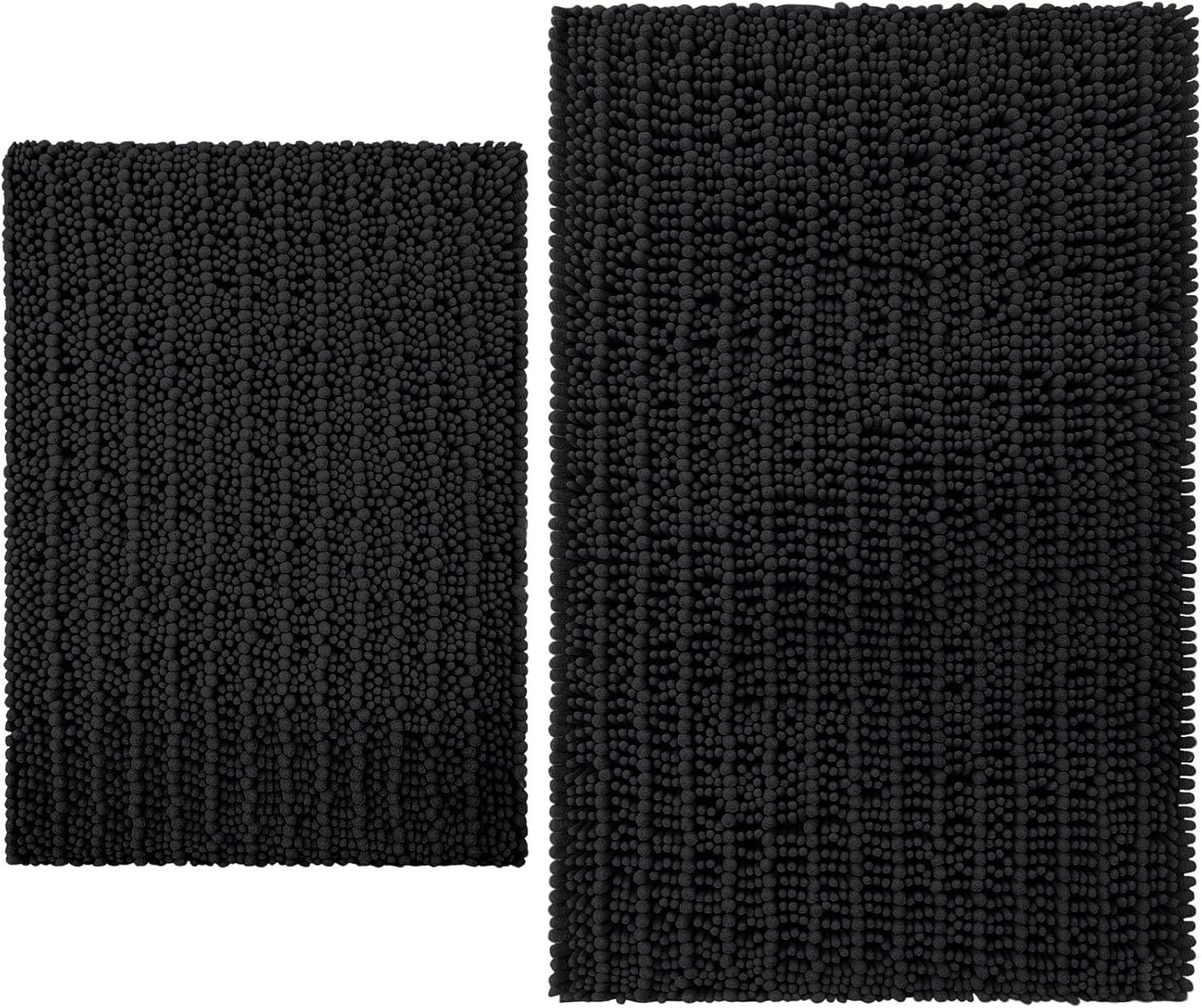 Arotive Luxury Chenille Bathroom Accessories, Ultra Soft Bath Rugs Size 24x16 and 30x20 in Black, 2 Item Bundle