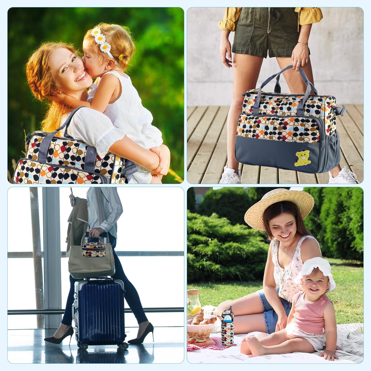 5PCS Baby Nappy Diaper Bags Set Mummy Diaper Shoulder Bags