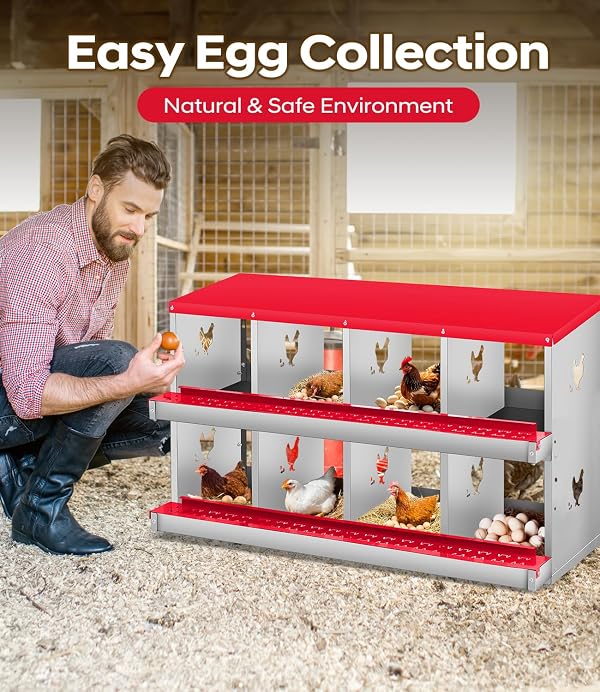 Chicken Nesting Box, 8 Compartment Metal Nesting Box,Wall Mount Chicken Nesting Boxes for Laying Eggs,Easy Egg Collection,8 Room Nest Boxes for Chickens by Garvee - Image 8