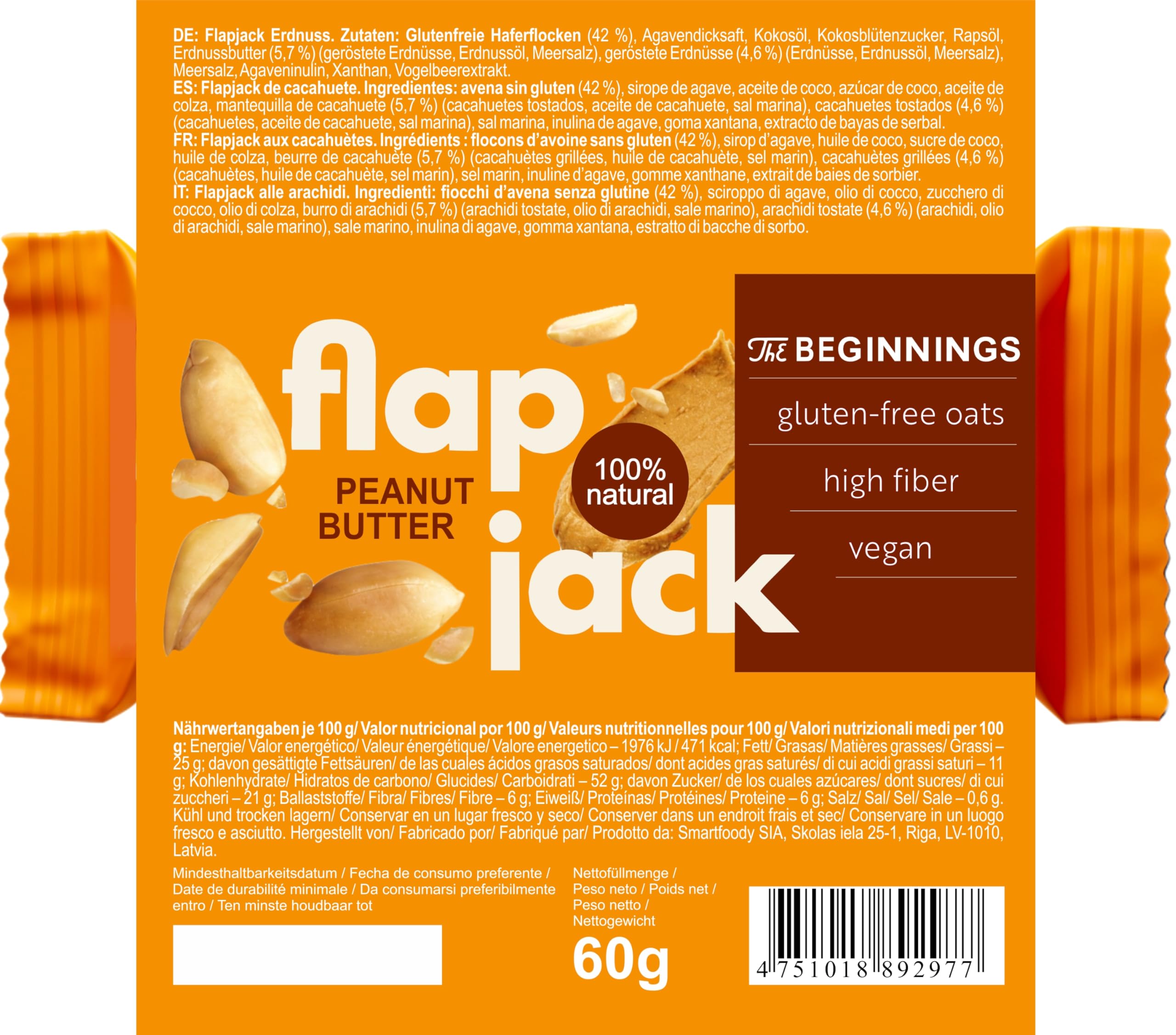 The BEGINNINGS Flapjack all’avena Mix box 5 gusti x 4 barrette – 20 x 60 g (1,2 kg) – barrette ai cereali di avena – vegan, senza glutine – ricche di fibre