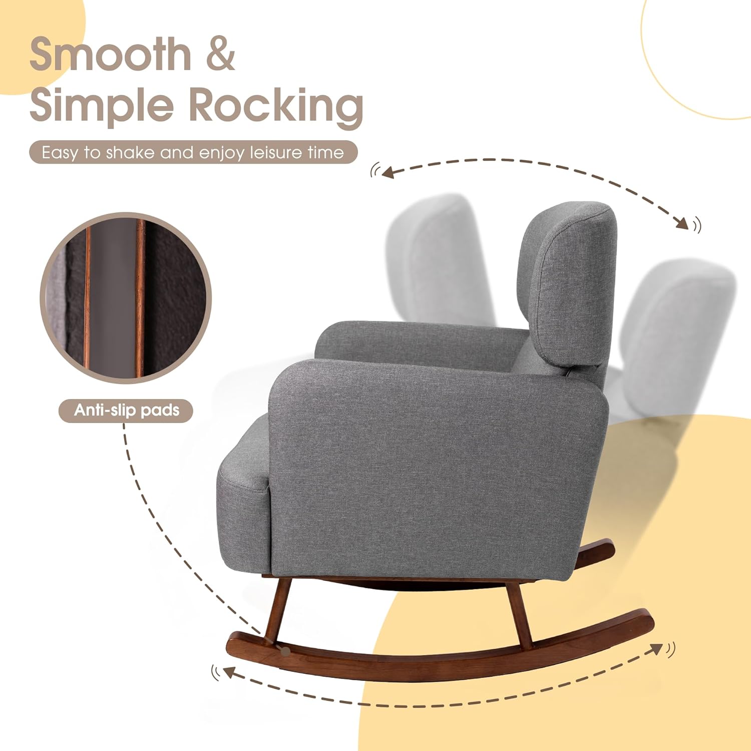 COCO DESIGN Fabric Rocking Chair, Rocking Chair for Nursery Indoor for Living Room, Modern Glider Rocker Chair(Grey)