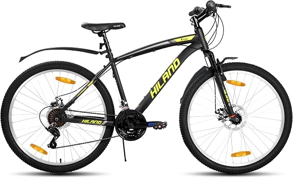 HH HILAND Mountain Bike 26 27 Inch Shimano 21 Speed Disc Brake Front Suspension Mud Guard Grip Shift 27.5 Inch MTB Bicycle Step Hard Tail Unisex Work School Low Floor Frame Easy to Cross Interior