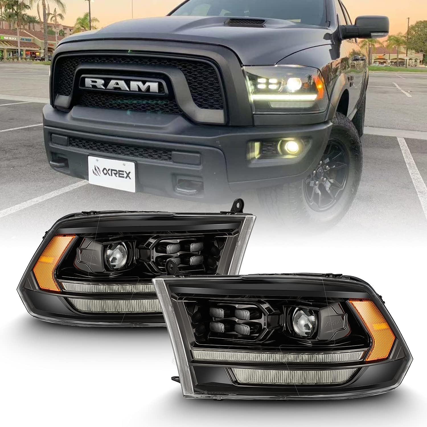 AlphaRex® 880524-09-18 Ram 1500/10-18 Ram 2500 and Ram 3500 with Quad or Dual headlights Pro-Series Alpha-Black