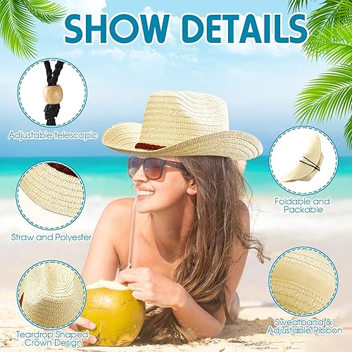 Miniatura 6 de SATINIOR - Juego de 12 sombreros de vaquero de paja y bandanas para fiesta, sombrero de vaquero para fiesta, disfraz y bandana, accesorios