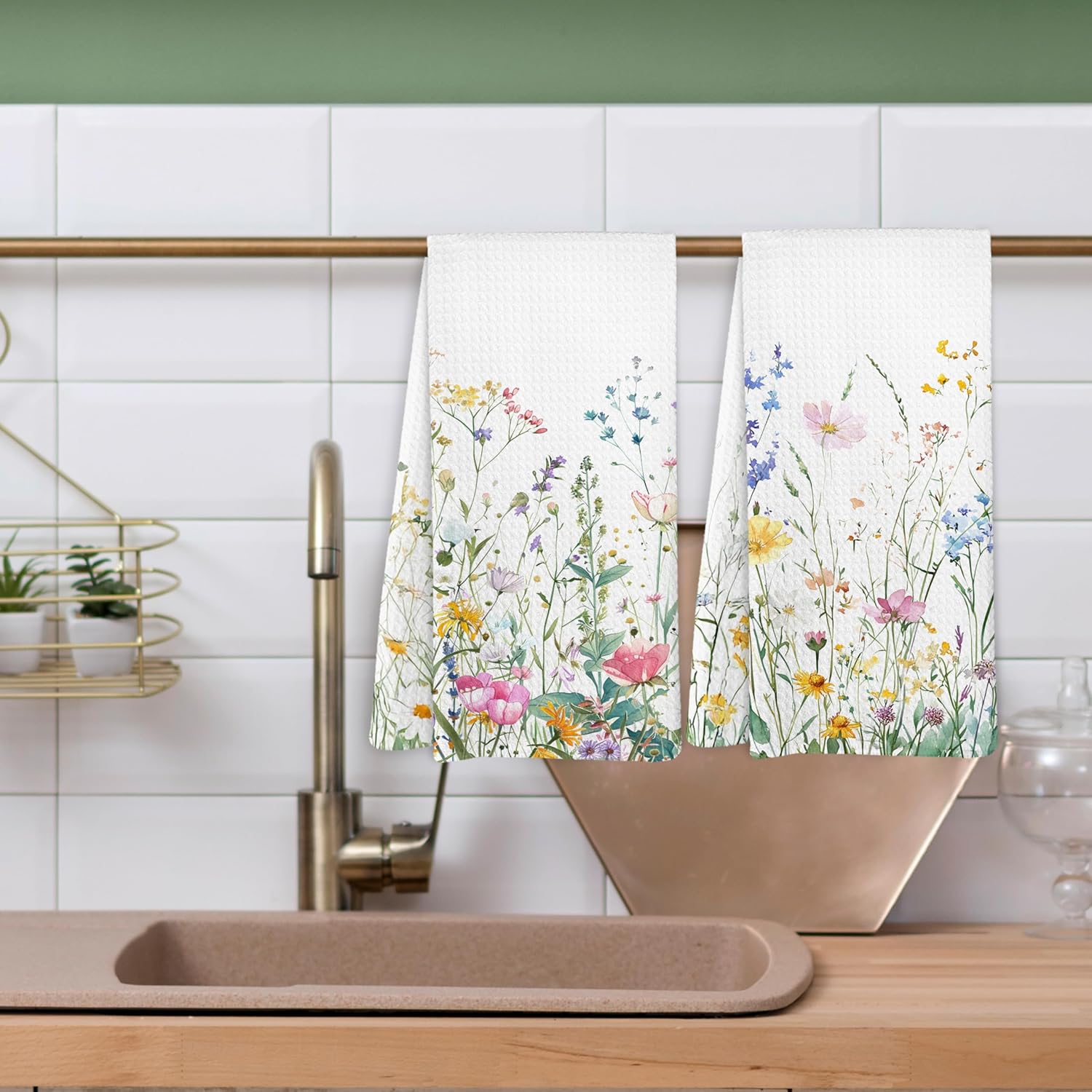 Spring Summer Floral Kitchen Towels, Wildflower Hand Tea Towels for Bathroom Decor, Wildflower Farmhouse Decor, Cottagecore Country Farmhouse Kitchen Towel for Bathroom, 16X24inch - Image 5