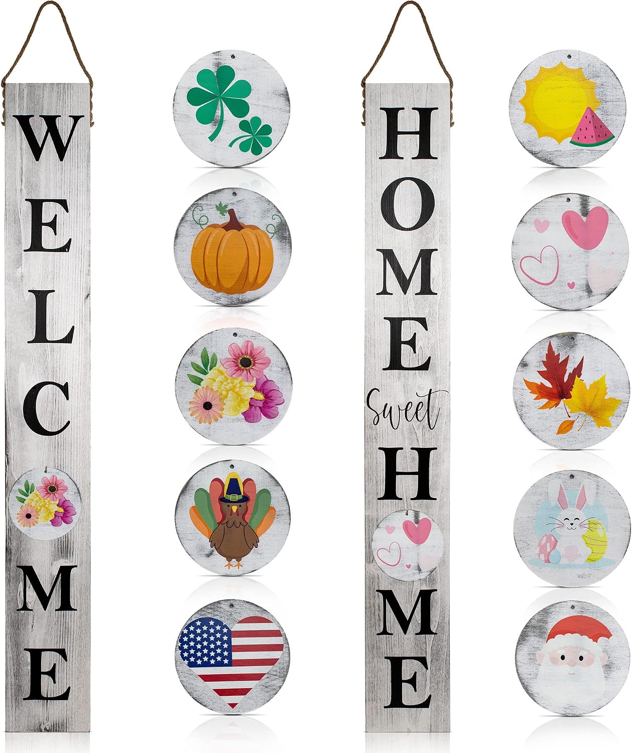 KIBAGA Farmhouse Welcome Sign For Seasonal Front Door Decoration - Double Sided 5 ft Tall Sign w/ 10 Elements Enhances Your Christmas and Fall Decor - Standing/Hanging Sign Adds The Perfect Touch To Your Porch