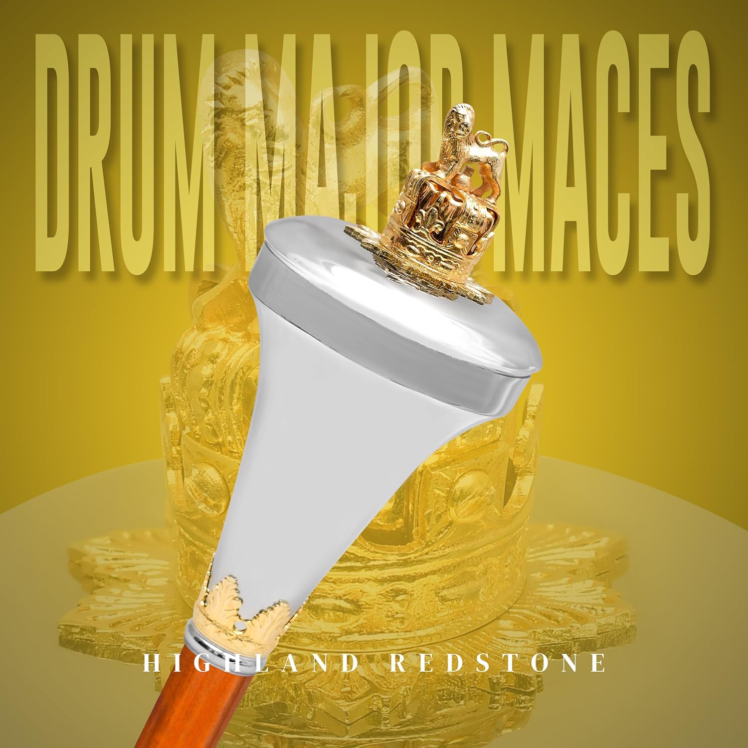 American Maces, Drum Major Maces Parade Stick Malacca Cane With Chain (Flat Head)