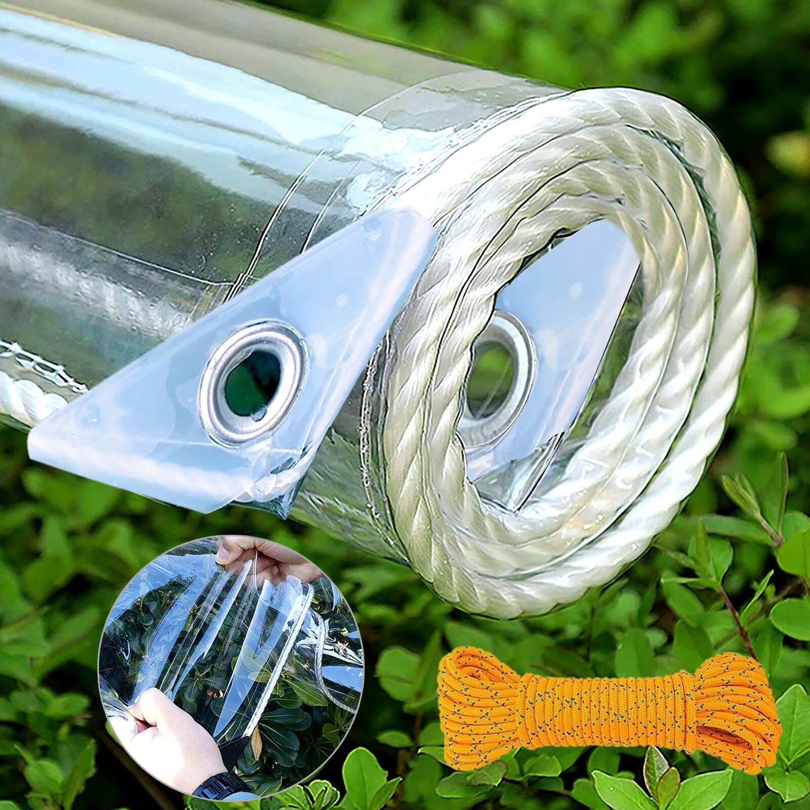PIPRE 1.5m x 2m 450g/m² Heavy Duty Waterproof PVC Transparent Tarpaulin Poly Clear Vinyl Tarp Cover,0.35mm Clear Awning Canopy Patio Enclosure,Anti-Aging Insulation Soft Glass Tarpaulin