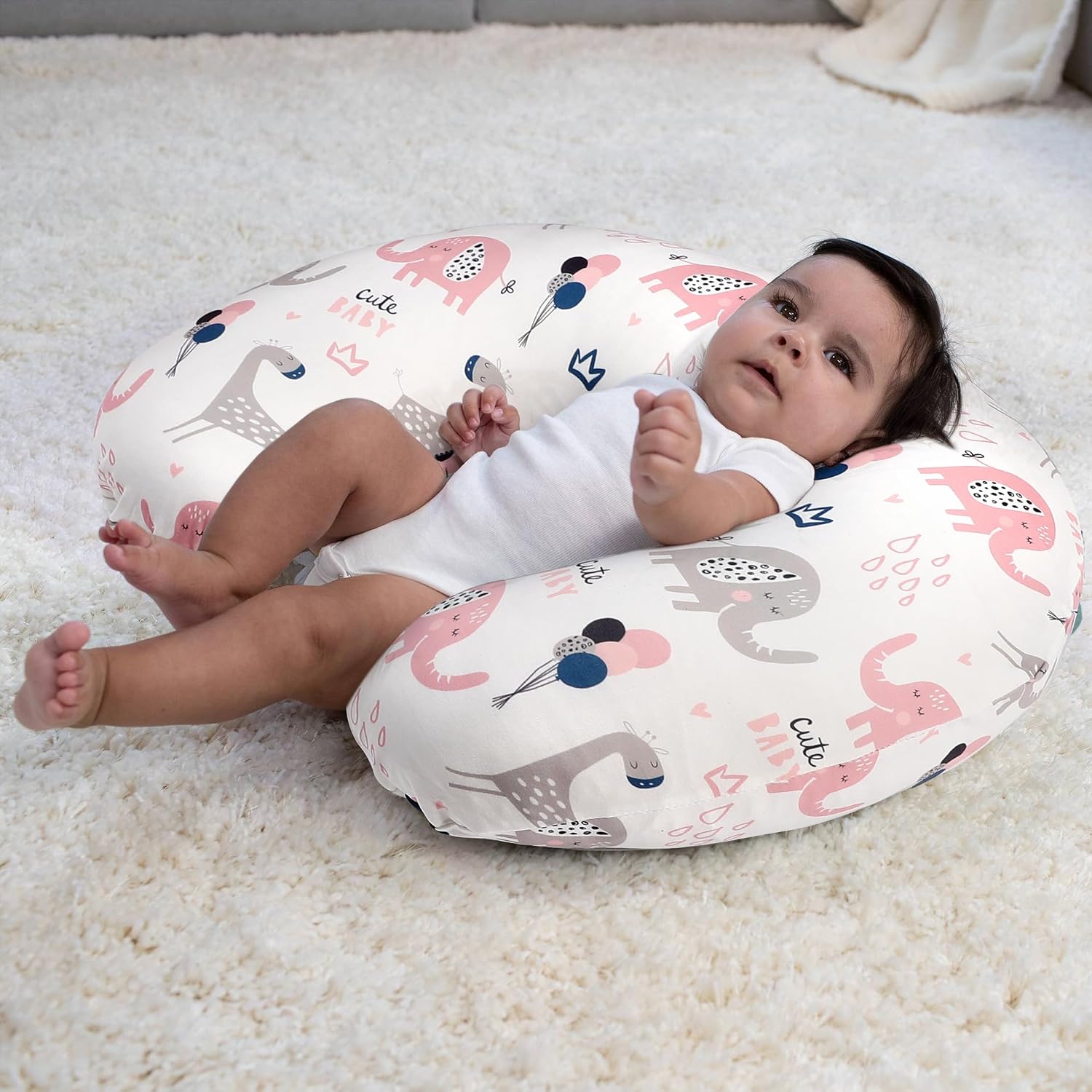 BROLEX Baby Nursing Pillow Covers: 2-Pack Soft Slipcovers for Breastfeeding Pillows - Comfortable Fabric, Fits Standard Nursing Pillows for Boys & Girls - Elephant Rabbit