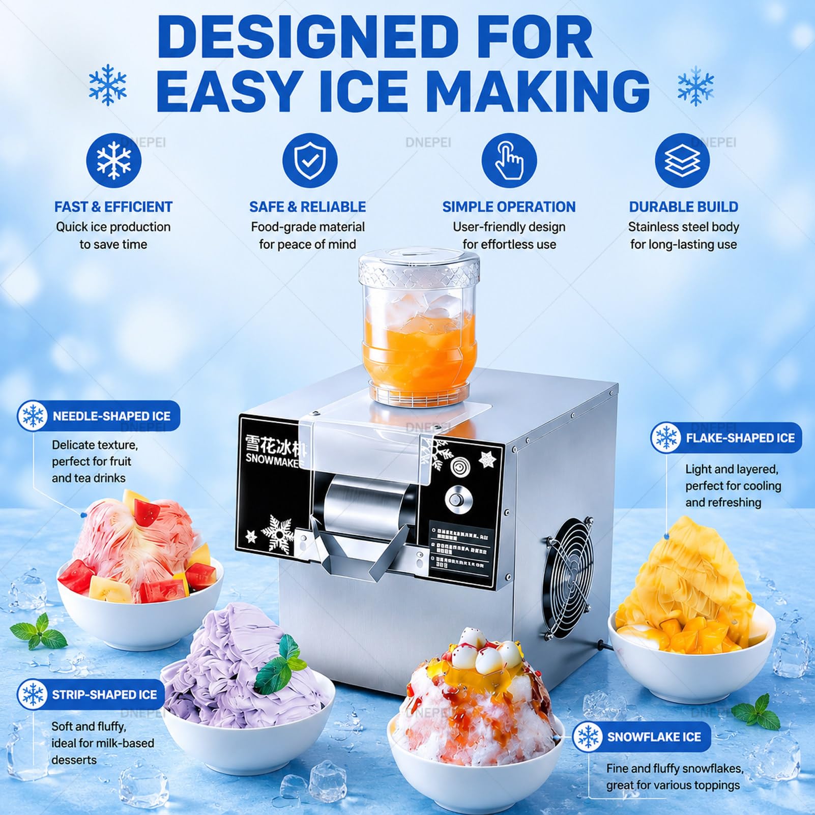 Machine à Glace pilée coréenne (Bingsu) – Capacité de 132 LB/Jour 60-StandardModel