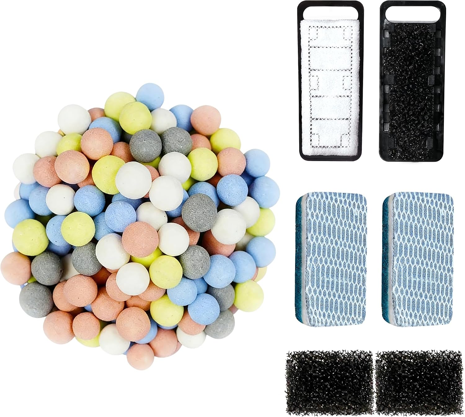 2 Pack Aquarium Filter Media, Including 8D Pad, Pre-Filter Sponge, Bio Sponge, Bio Balls, for Small Filter