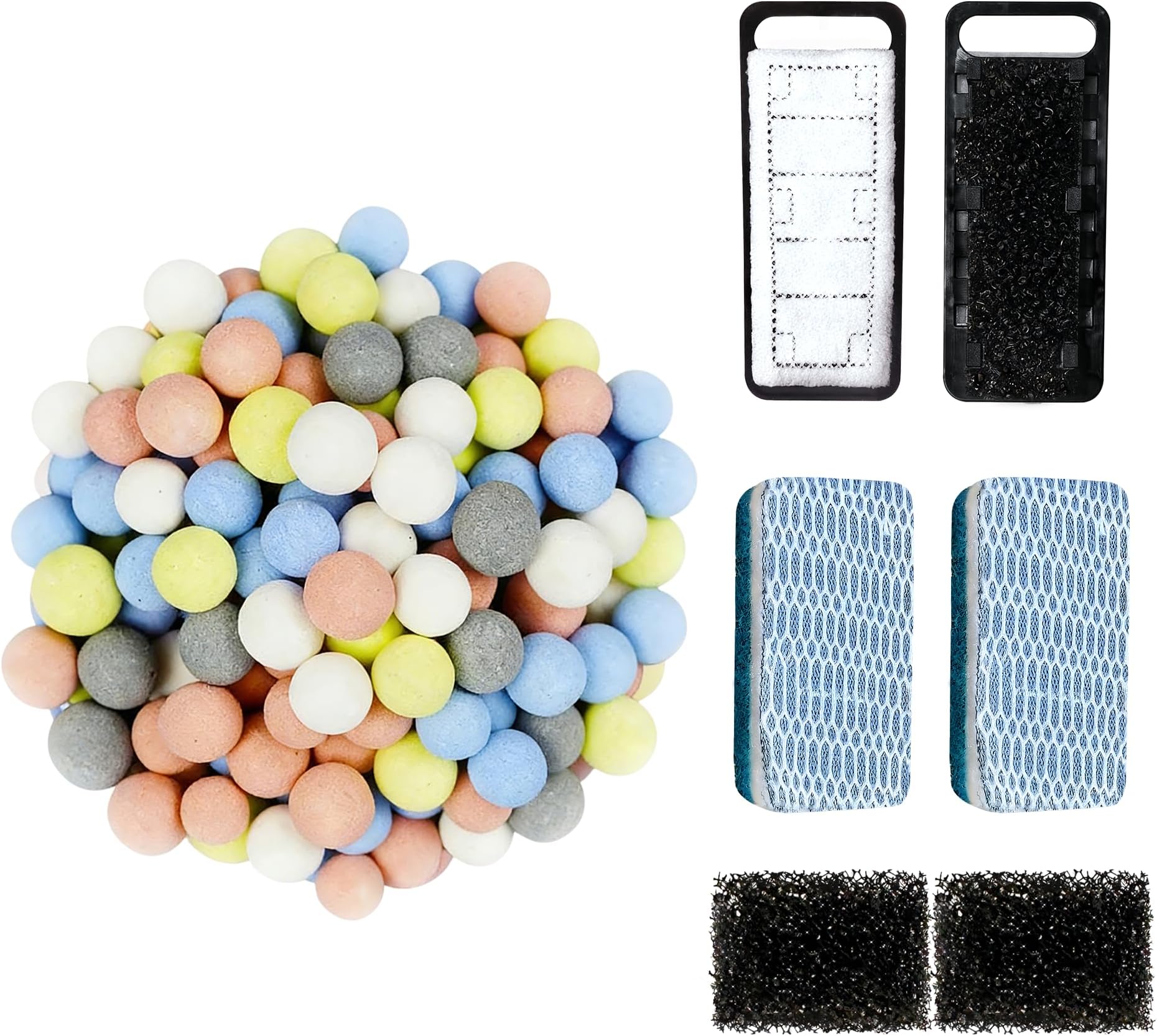 2 Pack Aquarium Filter Media, Including 8D Pad, Pre-Filter Sponge, Bio Sponge, Bio Balls, for Small Filter