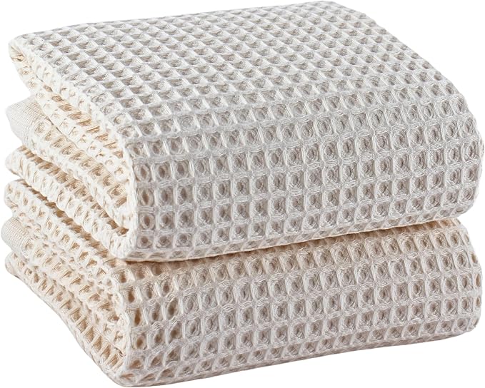 PÜSKÜL Natural Undyed-Raw Waffle Bath Towels Set of 2 Extra Large 32x63 in | Premium Quality 100% Turkish Cotton Bath Towel for Bathroom | Earthy Spa Experience (Natural Beige Bath Towels - Pack of 2)