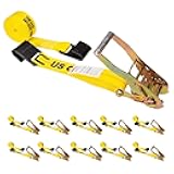 US Cargo Control Flat Hook Ratchet Straps (10-Pack), 2 Inch x 27 Foot, Yellow Heavy Duty Ratchet Straps with Black Flat Hooks, 3,333 lbs. Working Load Limit, Tie Down Straps for Flatbed Trailer