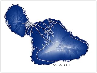 Maui Map of Maui Print 8x10, Maui Hawaii Island Maps, Maui Wall Art Poster 24x36, Hawaiian Islands