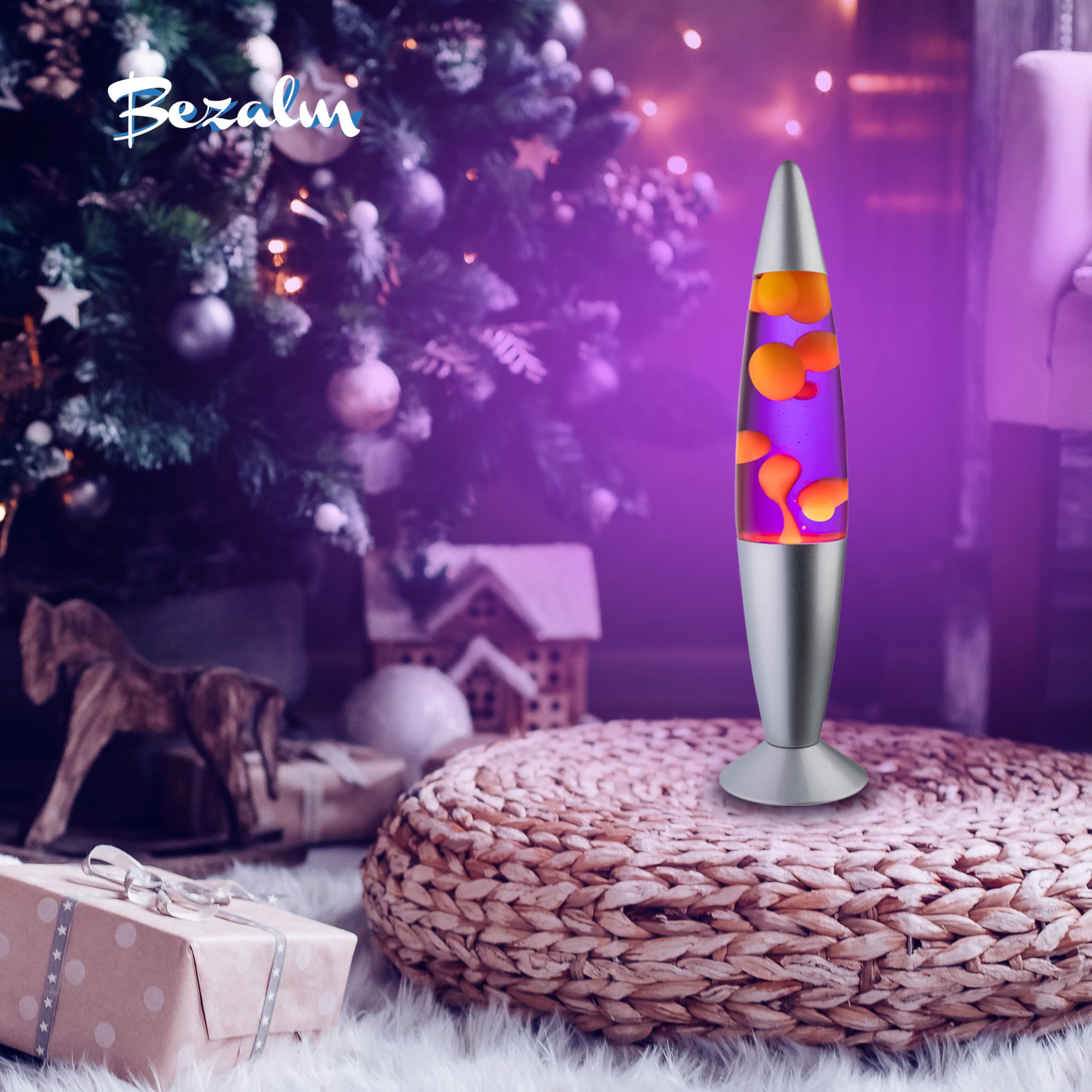 Jambo BEZALM - Hermosa lámpara de 40,6 cm, luz nocturna relajante, decoración para sala de estar, oficina y dormitorio. Lámpara Magma (40,6 cm, base plateada, líquido morado, cera amarilla).