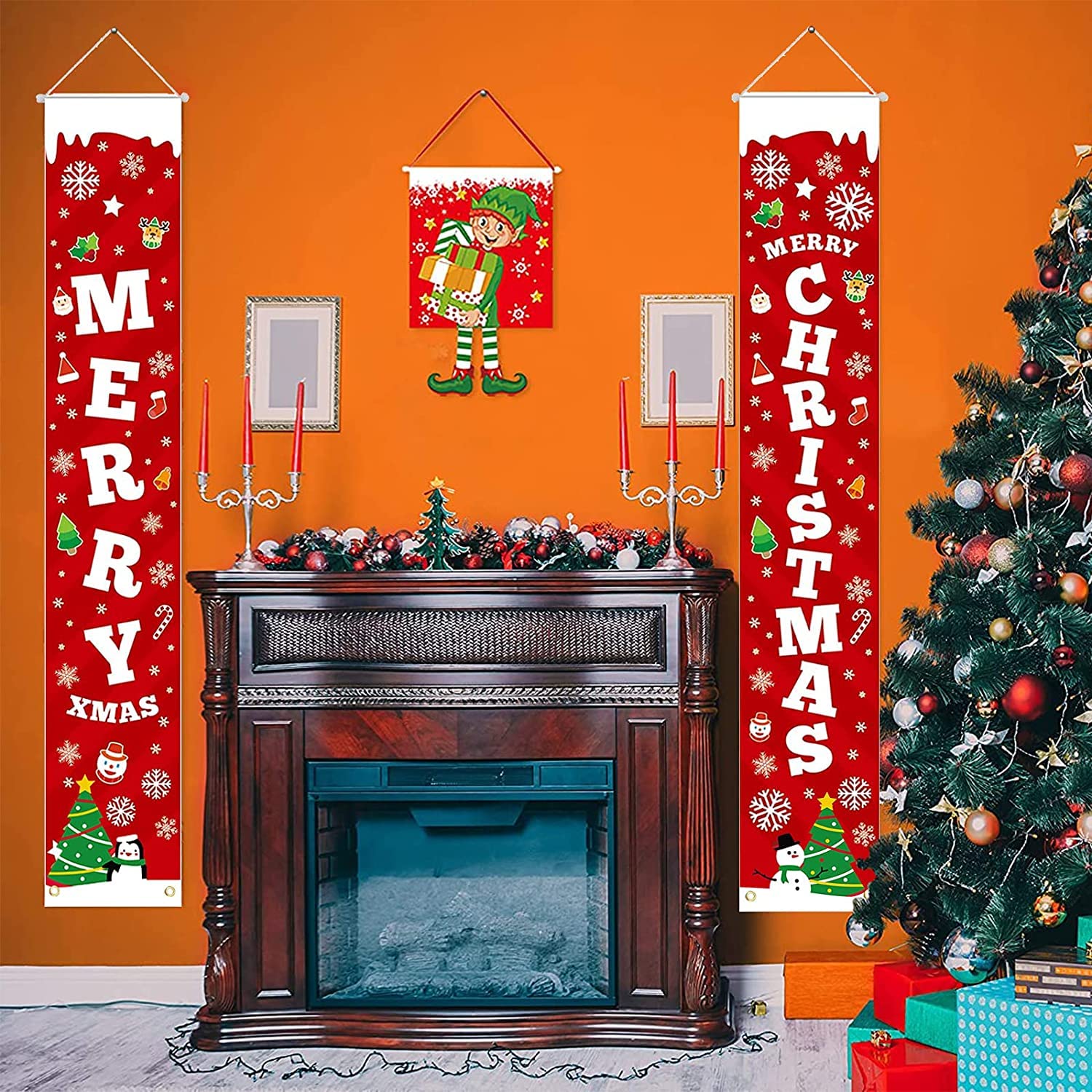 Weihnachts-Banner LED-Deko Für Veranda & Garten – 30,5x183,9 Cm, Wasserfest, Mit Ösen, 2er-Set