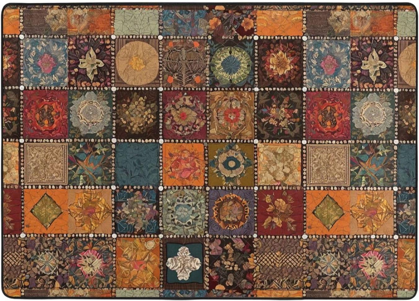 Flannel Non-Slip (African Style Patchwork) Rug Pad 80×50in Soft Washable Protective for Hardwood Floors Bedroom Bathroom Living Room