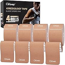 CKeep 4 Rolls Kinesiology Tape, Original Cotton Elastic Athletic Tape, 20 Precut 10" Strips Each, Beige, Ideal for Muscle Support & Injury Prevention