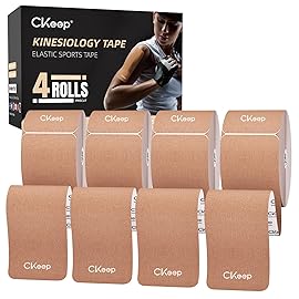 CKeep 4 Rolls Kinesiology Tape, Original Cotton Elastic Athletic Tape, 20 Precut 10 Strips Each, Beige, Ideal for Muscle Support & Injury Prevention