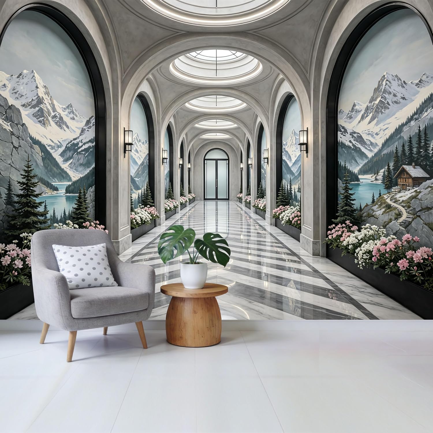Removable Self Adhesive Fabric Mural, Mountain Lake Landscape Custom Size Wall Covering, UV Protected Waterproof Washable Wall Decor for Living Room Bedroom Bathroom