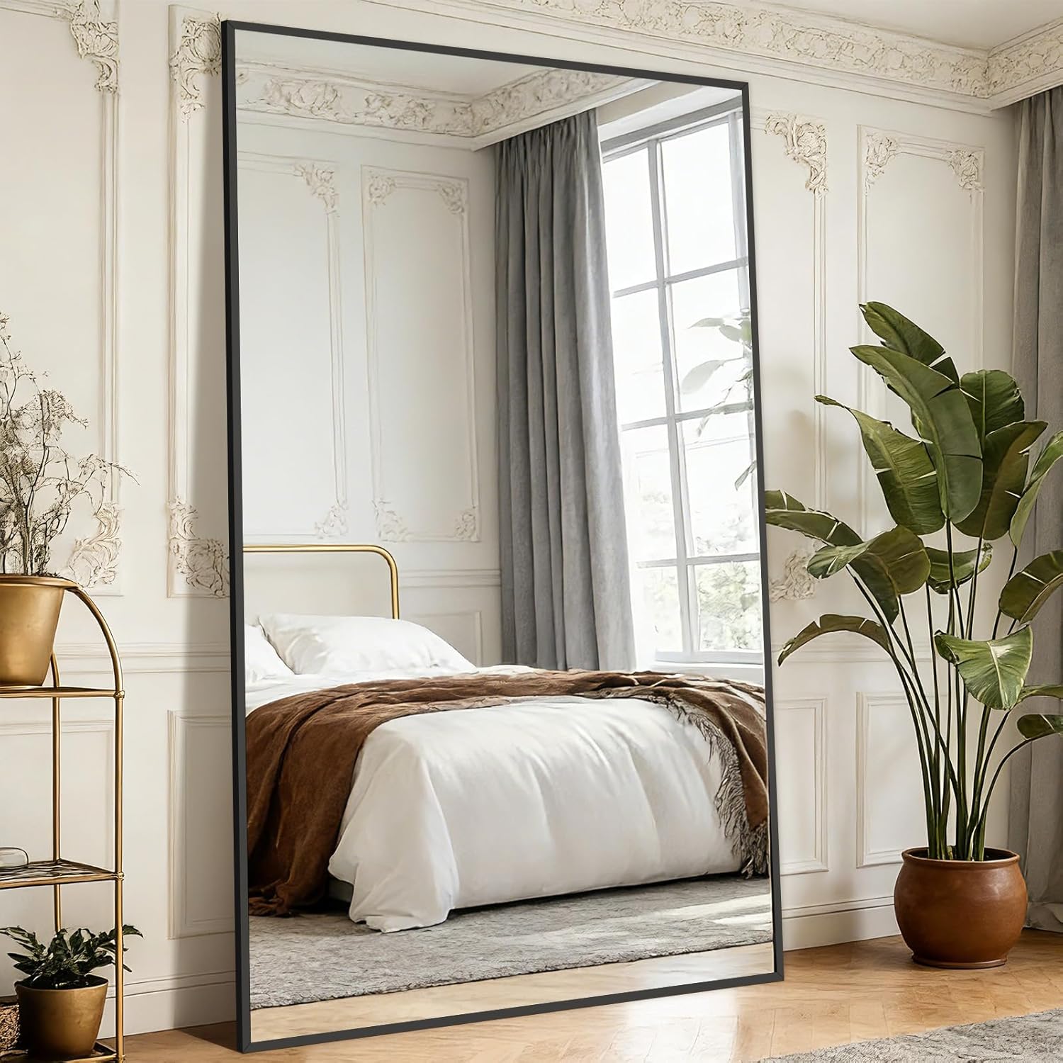 Mirrorons 82"x44" Oversized Black Full Length Mirror, Floor Standing or Wall Mounted with Hanging Kit, Shatterproof Tempered Glass Mirror for Living Room, Bedroom, Dressing Room, Gym