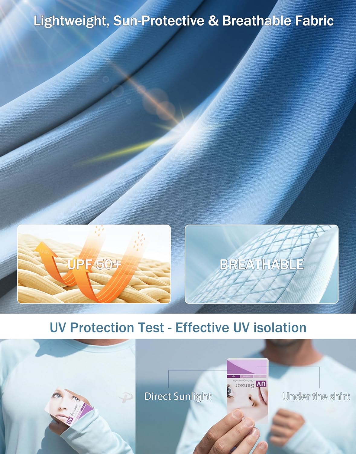 Pudolla Men's Sun Protection Shirts UV SPF UPF 50+ Rash Guard Long Sleeve Lightweight Quick Dry Brethable Swimming Fishing - Image 4