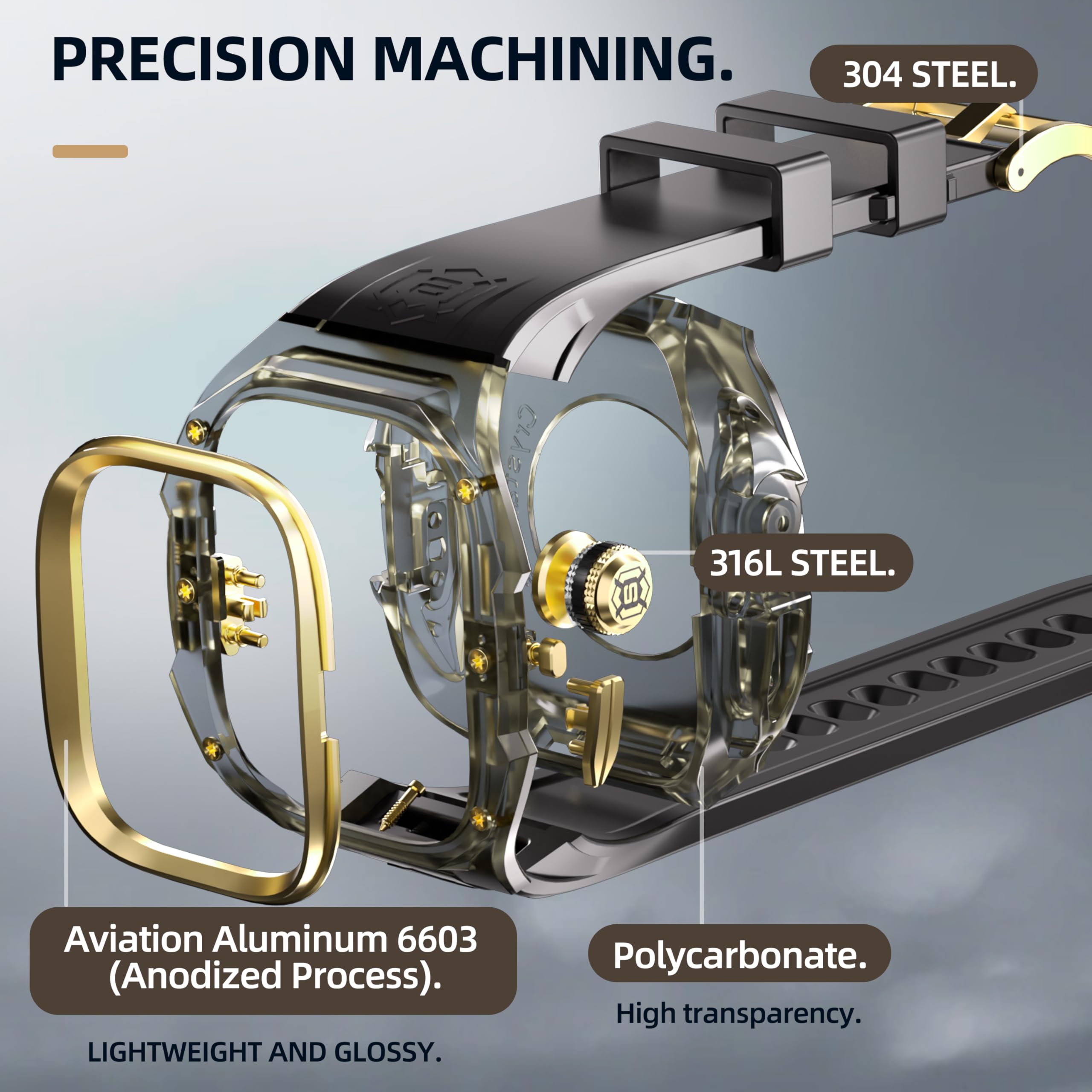 Wytrzymałe etui z paskiem kompatybilne z Apple Watch Ultra 3/2/1 49 mm, [Obsługiwana funkcja EKG] Metalowa osłona ochronna zderzaka z mechanizmem zatrzaskowym jednym kliknięciem, pasek
