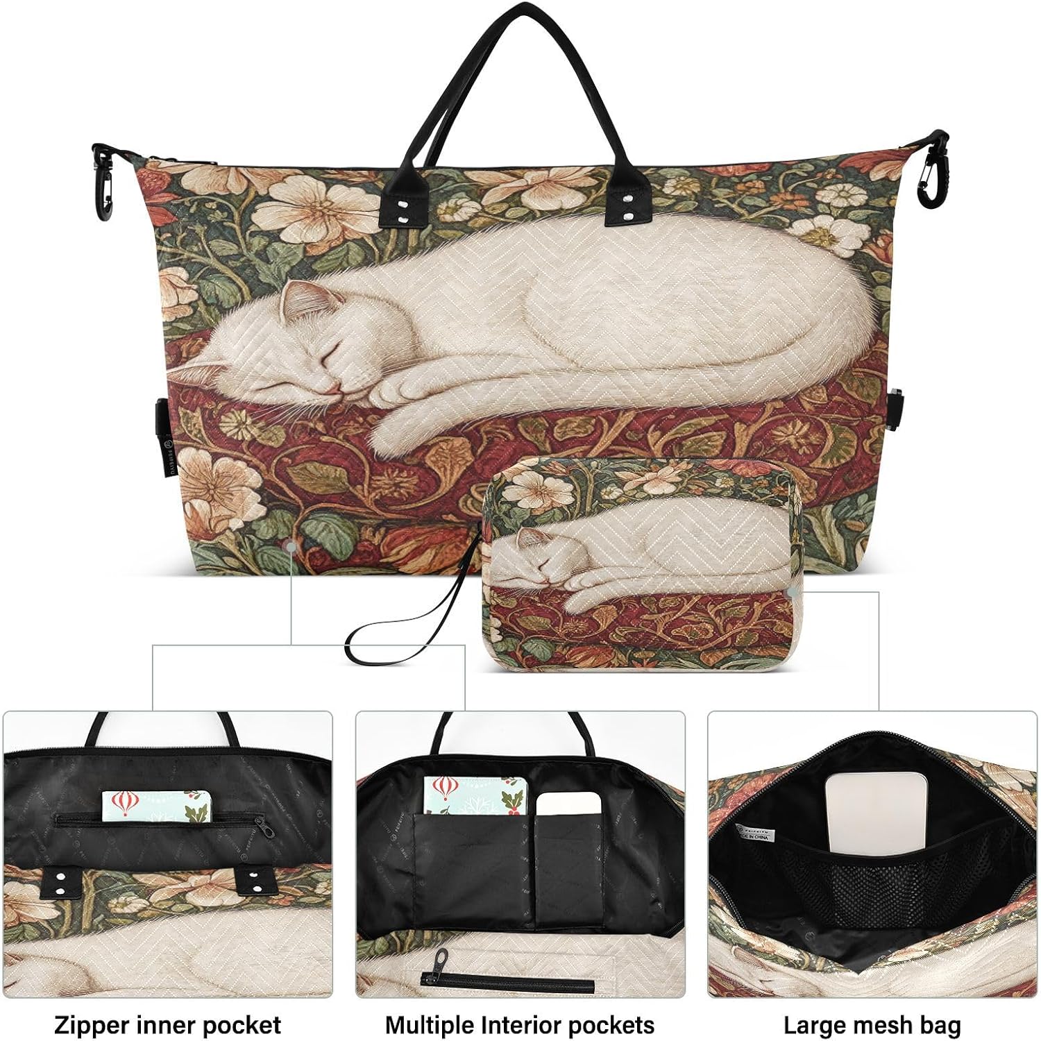 Decorative Travel Hand Bag william morris cat image 2