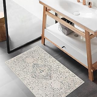 FUNME Area Rug 2x3 Vintage Distressed Entryway Rug Non Slip Hold in Place Carpet Mat Easy Clean Vacuumming Machine Washing Rug Kitchen Bathroom Bedroom Front Door Indoor