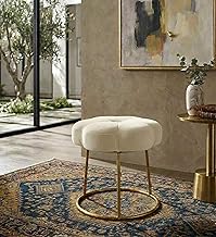 Round Makeup Vanity Chair with Metal Legs & Soft Padded Seat, Flower Ottoman Foot Stool for Bedroom, Living Room-White