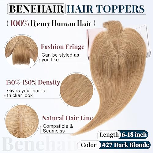 Miniatura 2 de Benehair Extensiones de cabello humano Remy con clip en la parte superior para mujeres con cabello delgado, con base de seda, extensiones de cabello