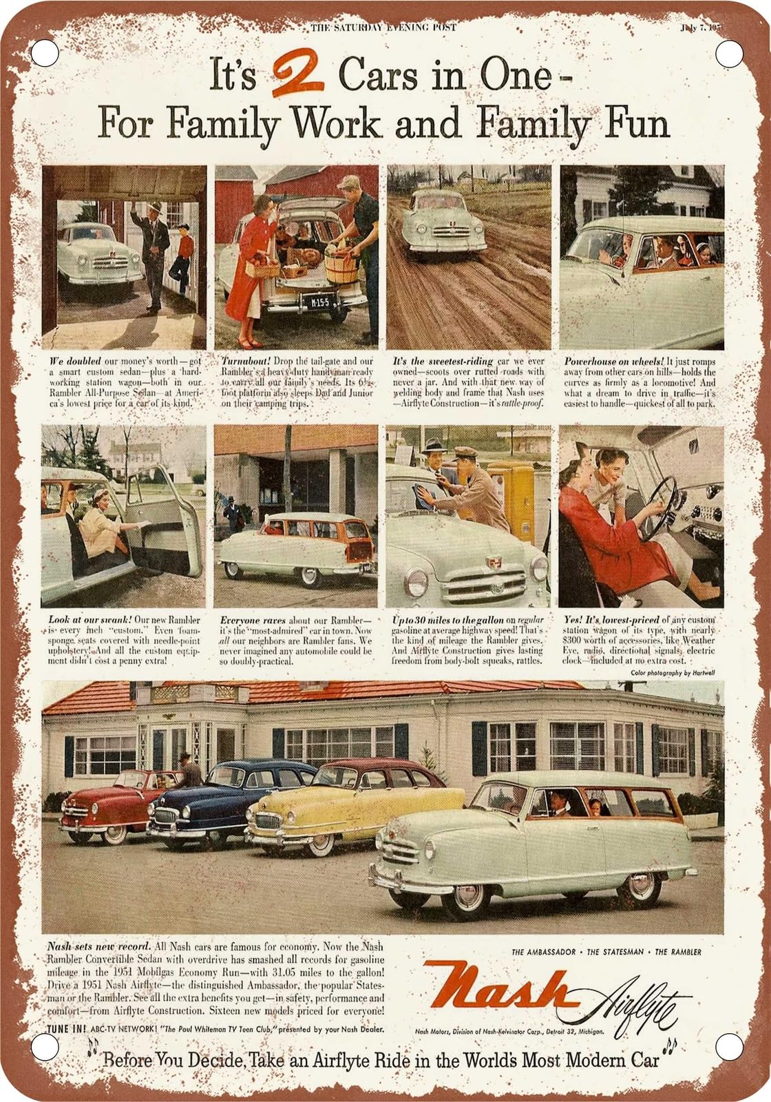 Miaomansenstore Metal Sign - 1951 Nash Vintage Ad 03 - Old Retro Rusty Look Home Decor