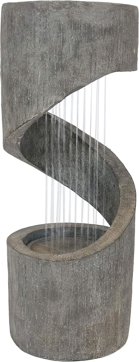 Sunnydaze Fuente de agua eléctrica en espiral para ducha con luz LED - 31 pulgadas | Construcción de poliresina - Bomba sumergible eléctrica con flujo ajustable - Capacidad de agua de 2 galones - Para jardín, patio o patio