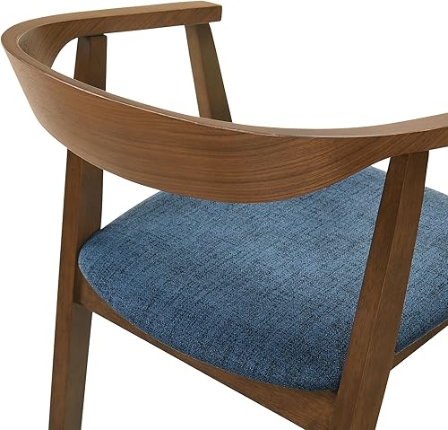 Miniatura 8 de Armen Living Santana - Silla de comedor moderna de madera de nogal y tela tapizada, color azul
