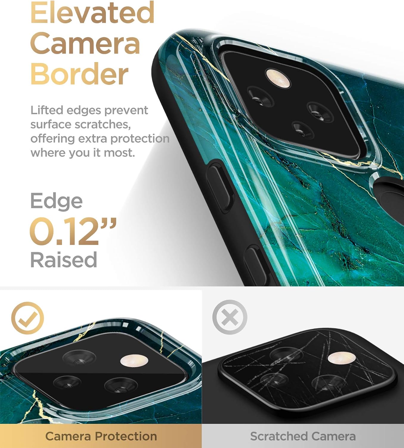 GVIEWIN Nature Series for Google Pixel 5 Case, Ultra Slim Thin Glossy Soft TPU Rubber Gel Marble Phone Case Cover for Google Pixel 5 5G (2020 Release) - Green/Gold