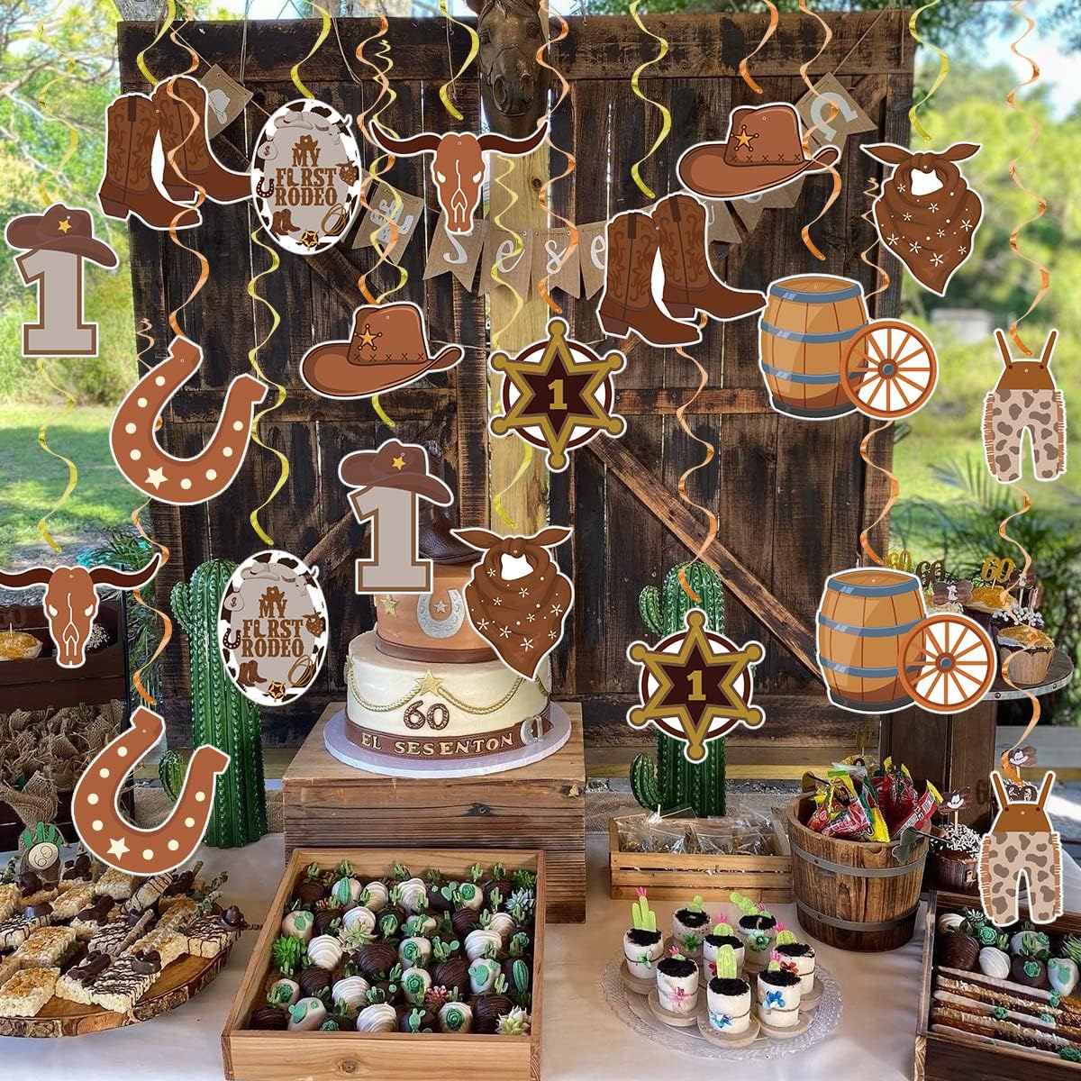 Cowboy Party Decorations My First Rodeo Birthday Party for Boy Supplies Western Theme Party Supplies Hanging Swirls Foil Cowgirl Birthday Decorations for Wild West Farm Country Party…