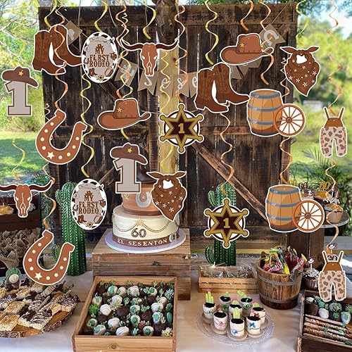 Miniatura 4 de Decoraciones de fiesta de vaquero, Mi primera fiesta de cumpleaños de rodeo para niños, suministros de fiesta temática occidental, espirales