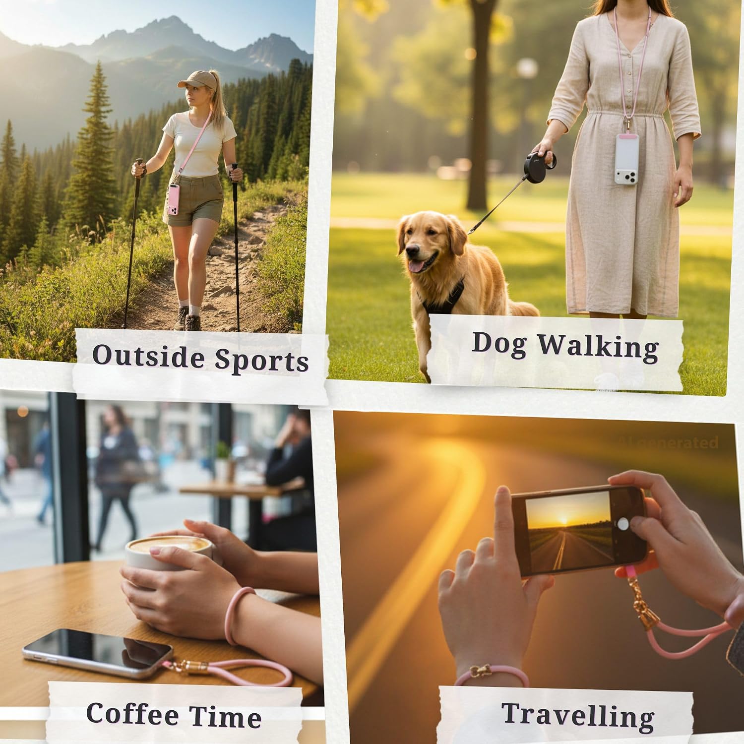 Silicone Cellphone Lanyard Crossbody & Wrist Strap 2 in 1 Zinc Alloy 360 Rotating Clasp, 2 Phone Tether Tabs